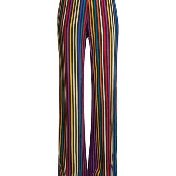 ETRO MULTICOLOR SILK STRIPED WIDE LEG PANTS